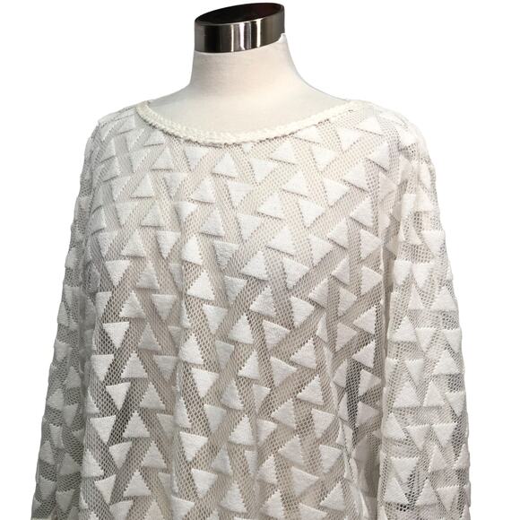 Gabar Size Medium Cover Up White Sheer Geometric Tunic Top Vacation Beach - Picture 2 of 15